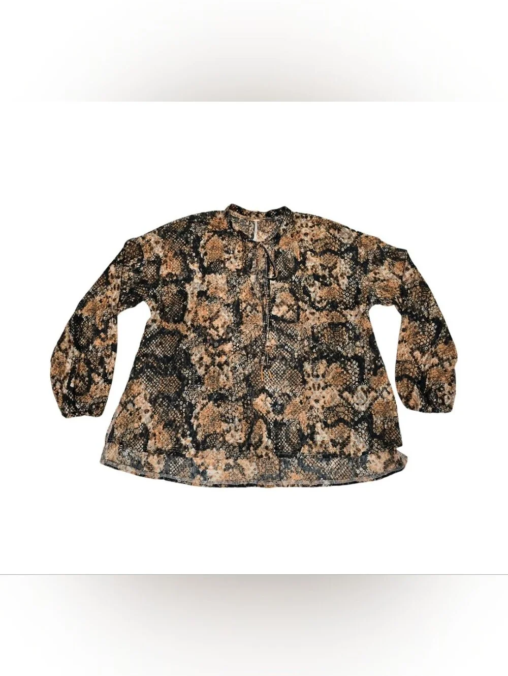 Free People Out for the Night Snake Print Sheer Boho Blouse Small